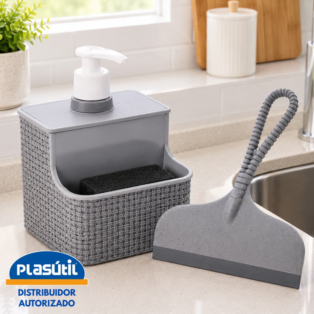 Kit Porta Detergente Bucha E Rodinho Pia Organização Design Exclusivo Tear