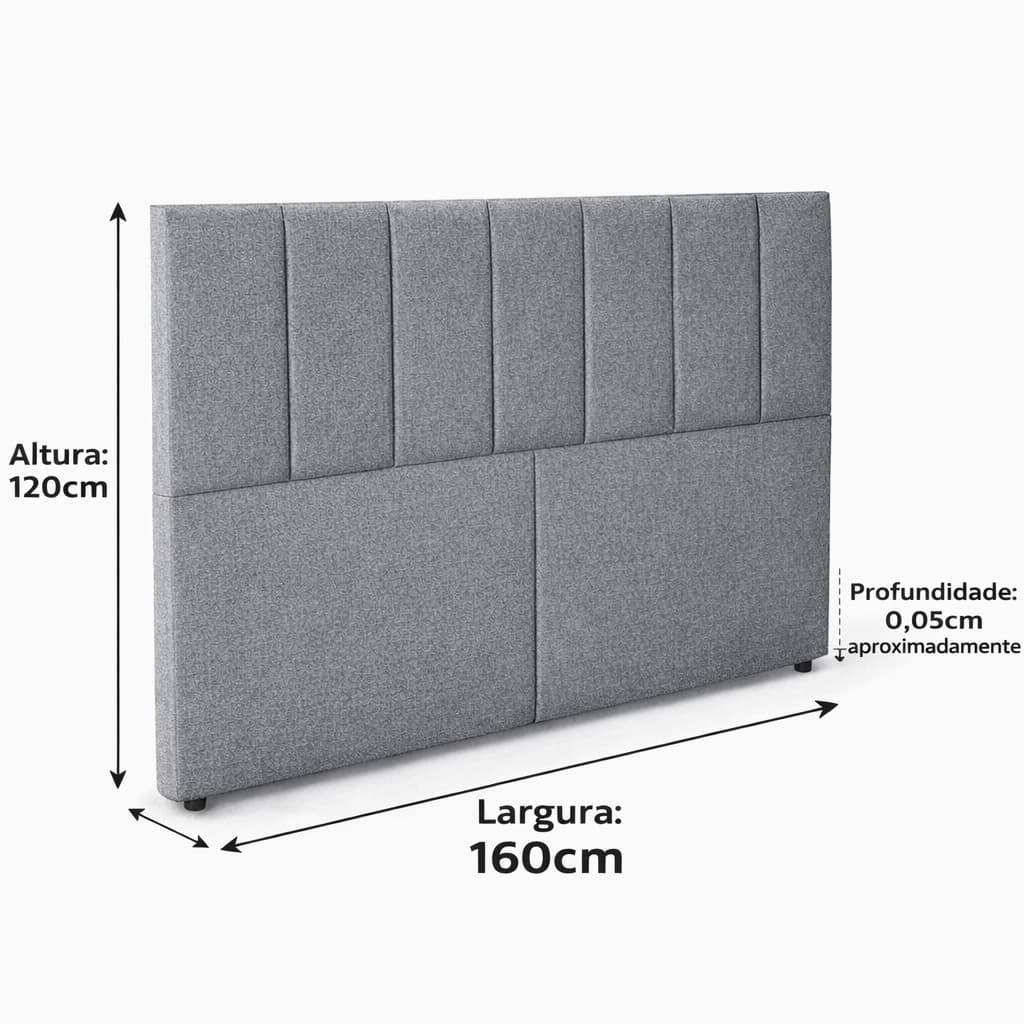 Cabeceira de Cama Box Casal Queen Tecido Suede Cor Cinza Tamanho 160cm x 110 Modelo Grecia LGM