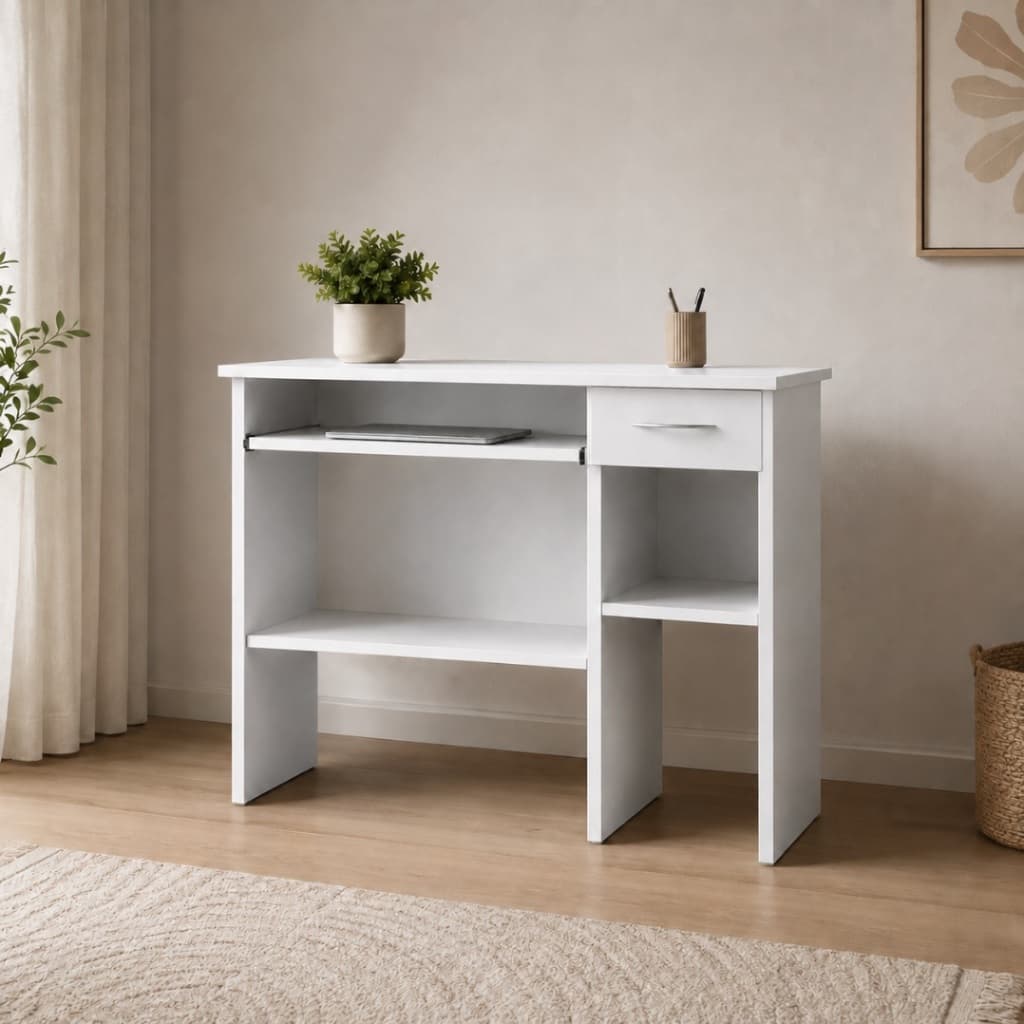 Mesa Para Computador Em MDP Home Office Estudo Gamer Compacta Com Prateleiras E Nichos Funcional