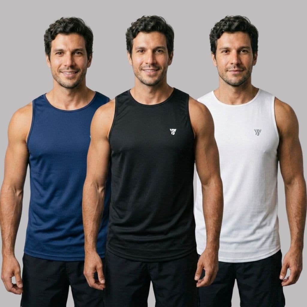Kit 3 Regatas Masculinas Dry Fit Lisas Esporte Passeio Sem Manga
