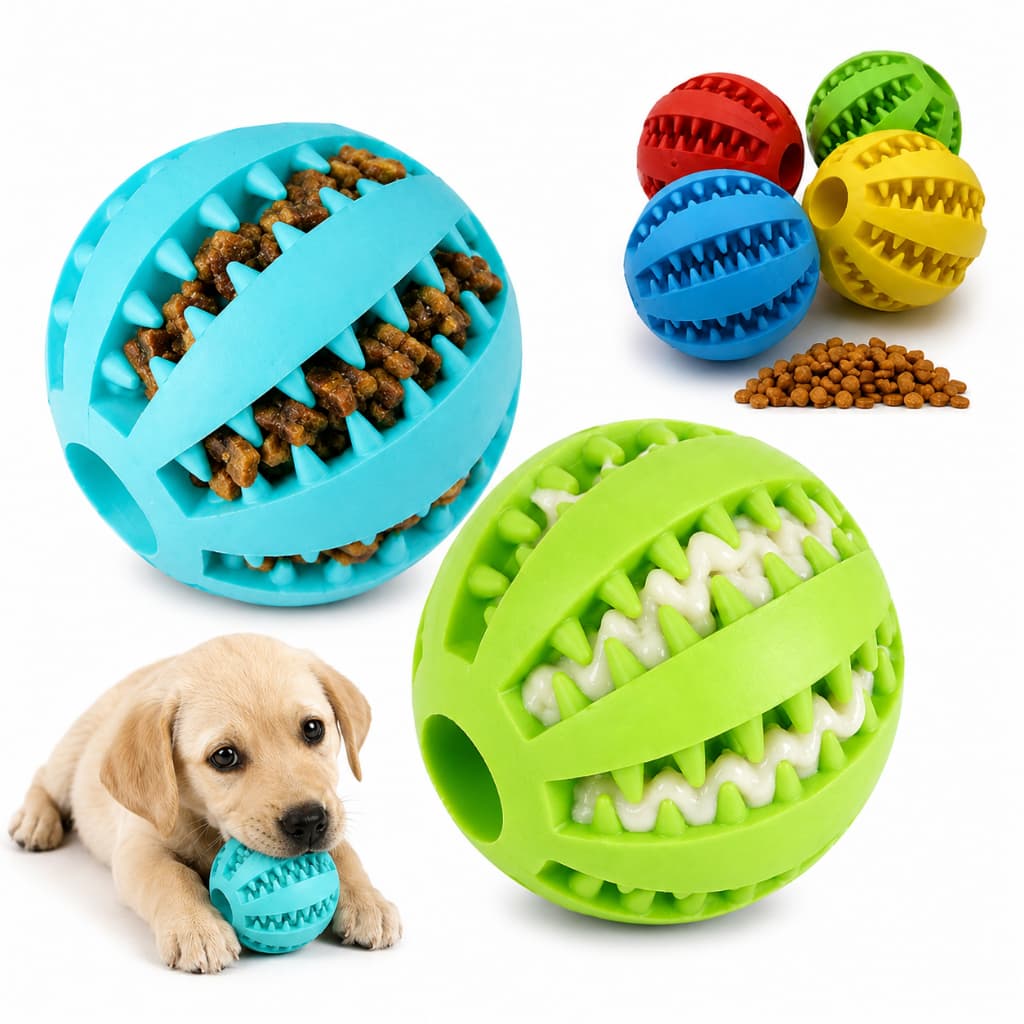 Pet Mordedor Bola Multifuncional Escova Limpa Dente Mordedor Porta Petisco Pet Ball 5CM