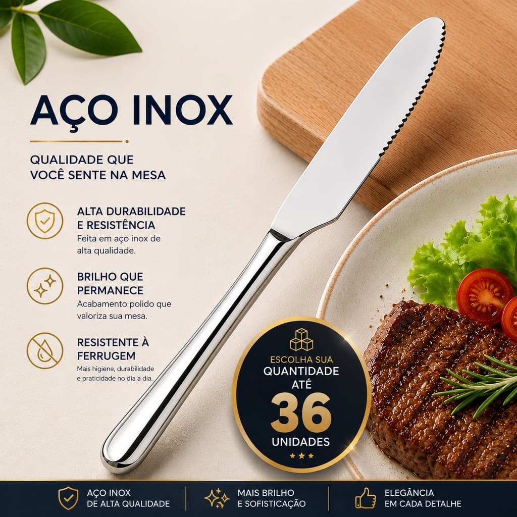 Jogo 36 Facas Aço Inox Talher Cozinha