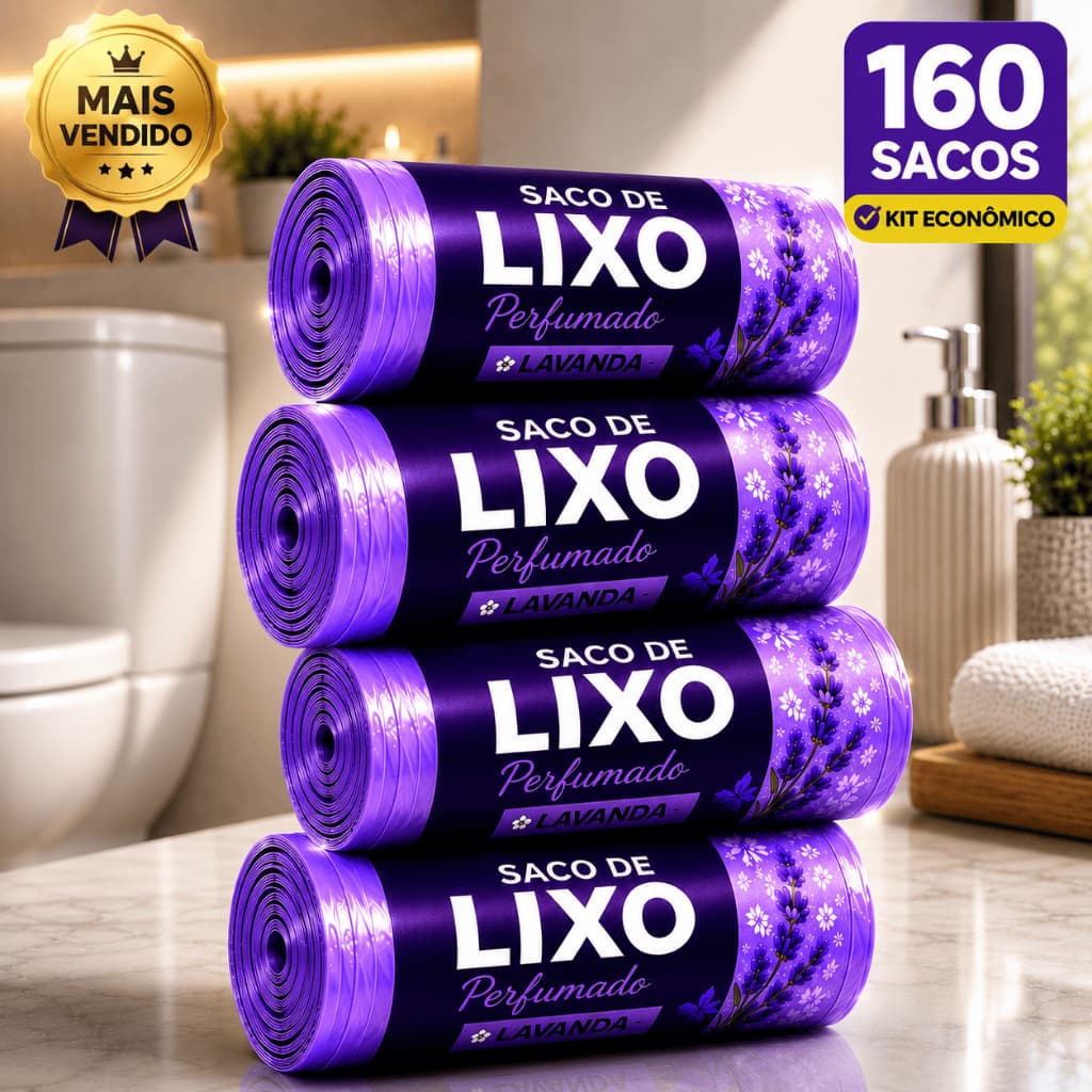 Kit 4 Rolos Saco de Lixo Perfumado Lavanda 160 Sacos Resistente Bobina Picotada 10L Cozinha Banheiro