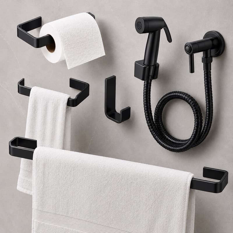 Kit Banheiro Preto Fosco 5 Peças Com Ducha Higiênica Lavabo Luxo
