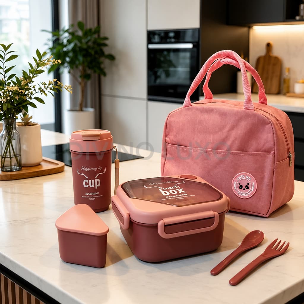 Bolsa Térmica Lancheira Marmita Luxo Kit 5 Peças Lunch Box