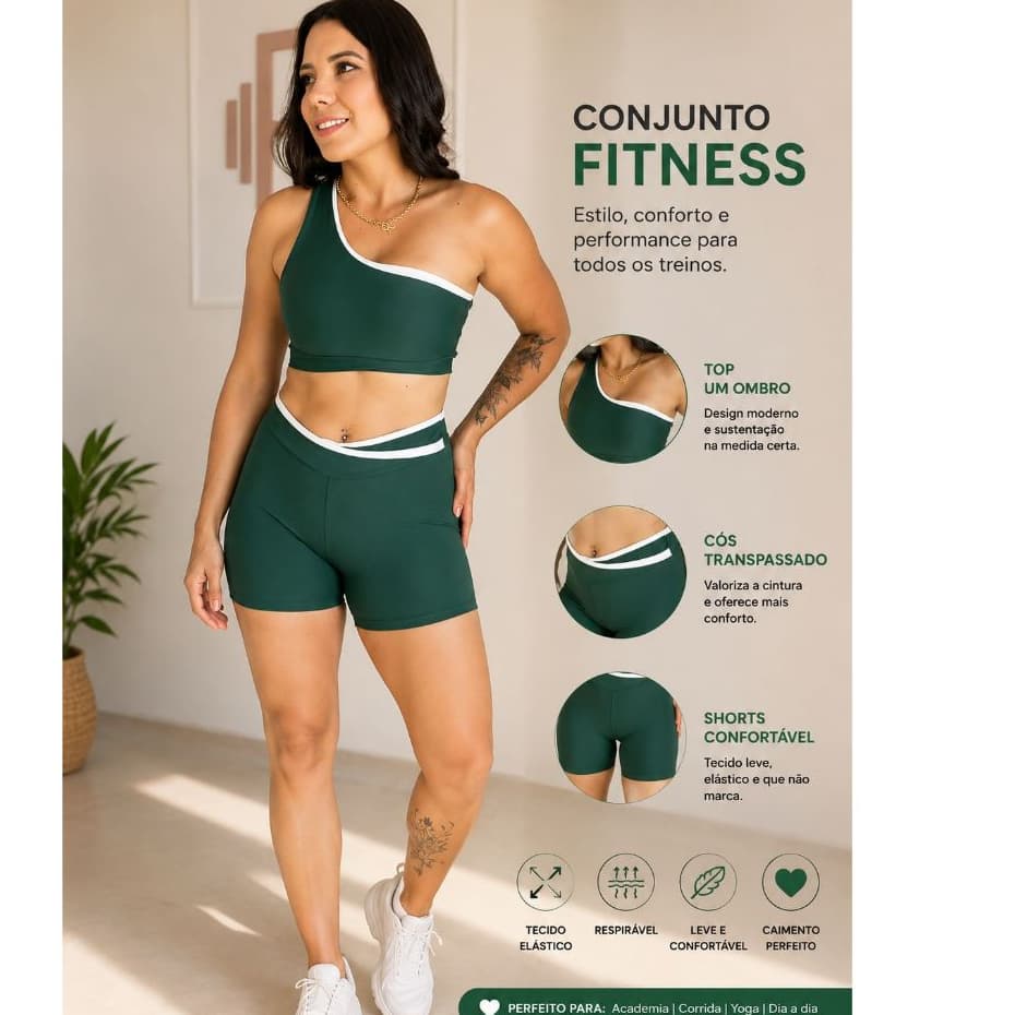 Conjunto Academia Feminino Confortável Sem Transparência Tecido Poliamida Macio