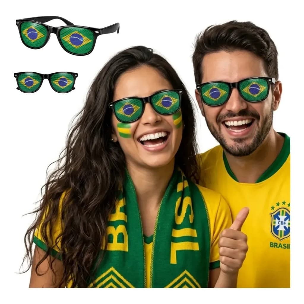 Óculos Do Brasil Torcida Verde Amarelo Copa Do Mundo Unissex Preto Bandeira Do Brasil