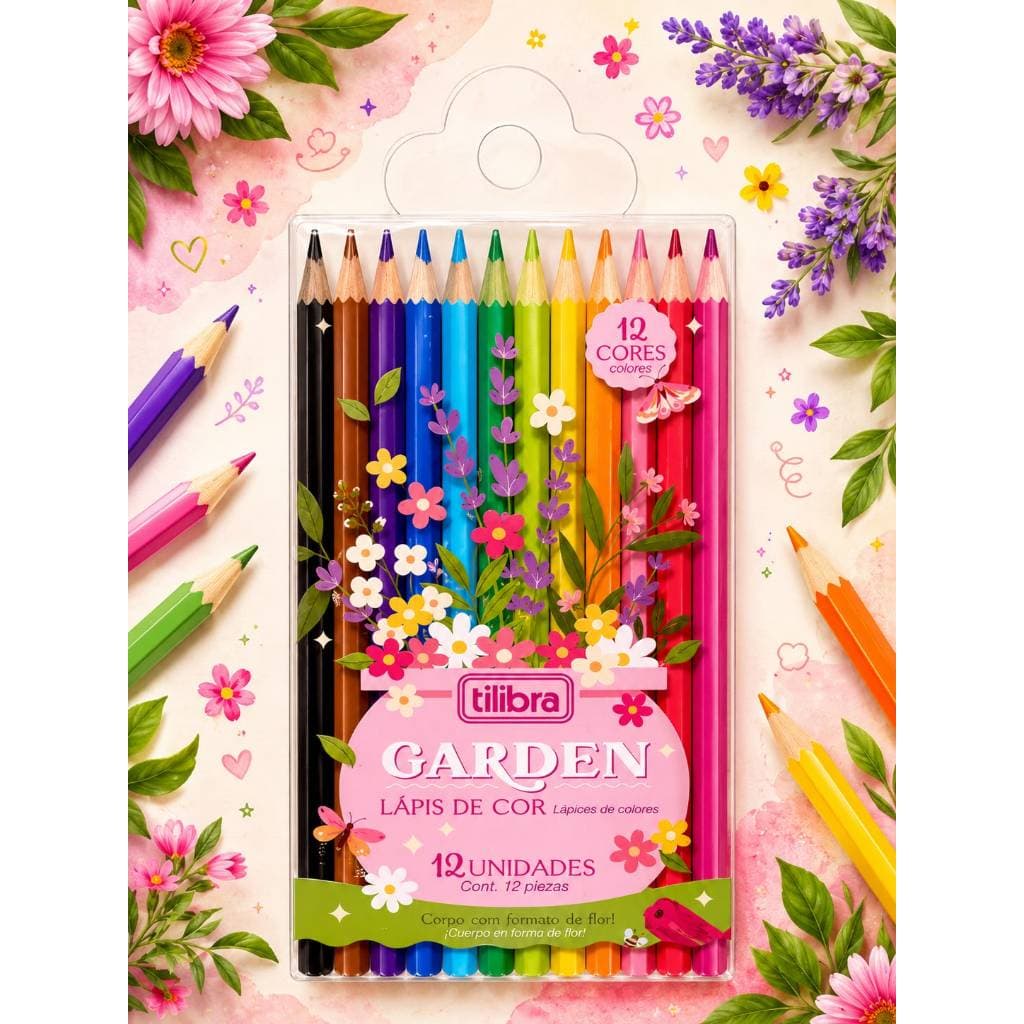 Lápis de Cor Flores 12 Cores Sextavado Tilibra