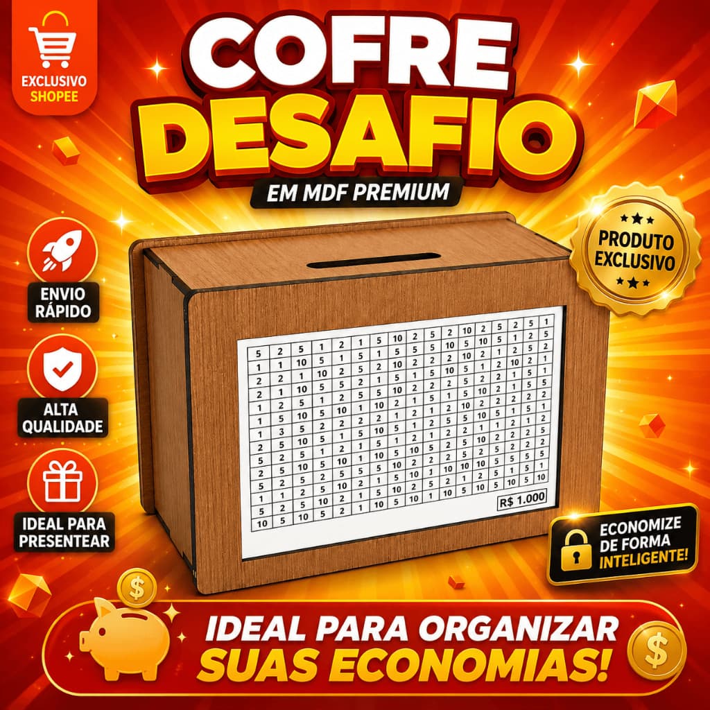 Cofre Desafio 10mil/5mil/1mil - Caixa Dinheiro De Madeira - Método Japonês - Escolha seu Objetivo