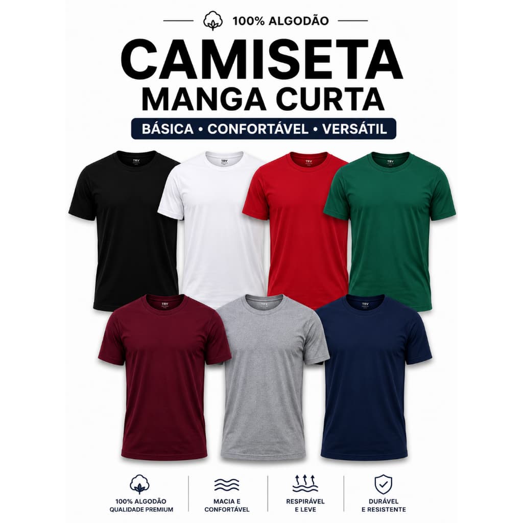 Camisetas Malha Peruana Algodão com Elastano Pima Premium Confortável Durável Masculina