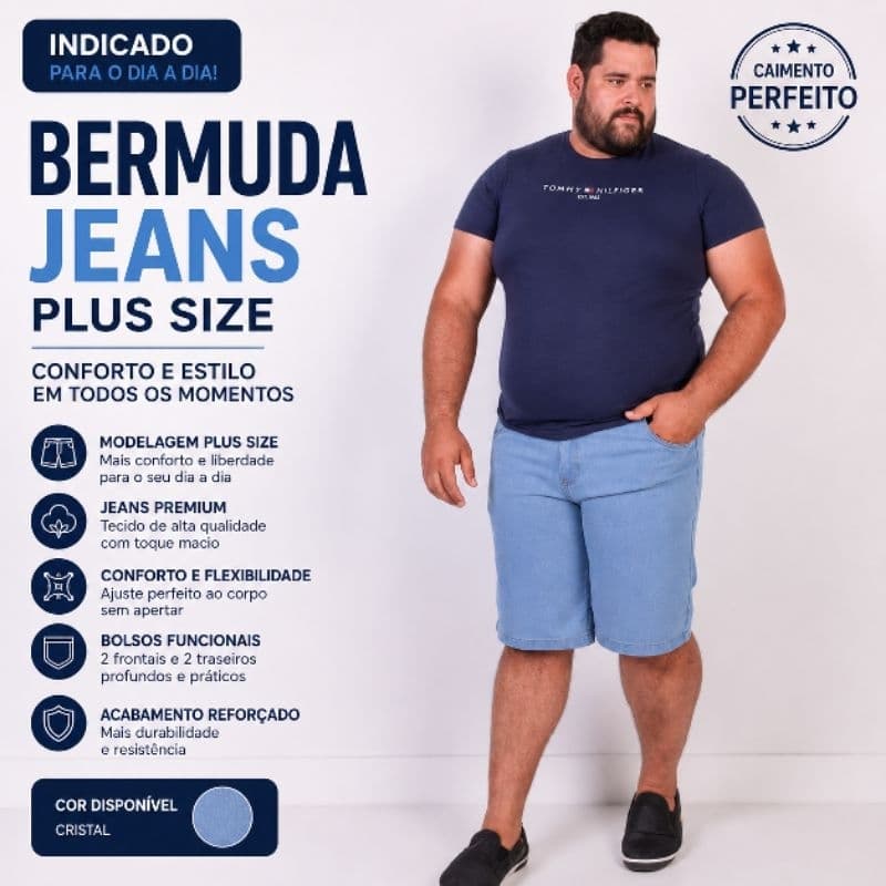 Bermuda Jeans Masculina Plus Size - Conforto e Estilo Premium