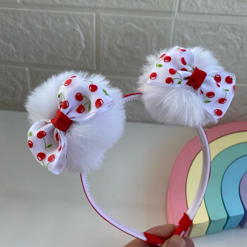 Tiara Infantil Pompom Cereja Luxo | Acessório De Cabelo Menina / Laço Cerejinha / Arco Tiara Infantil Menina