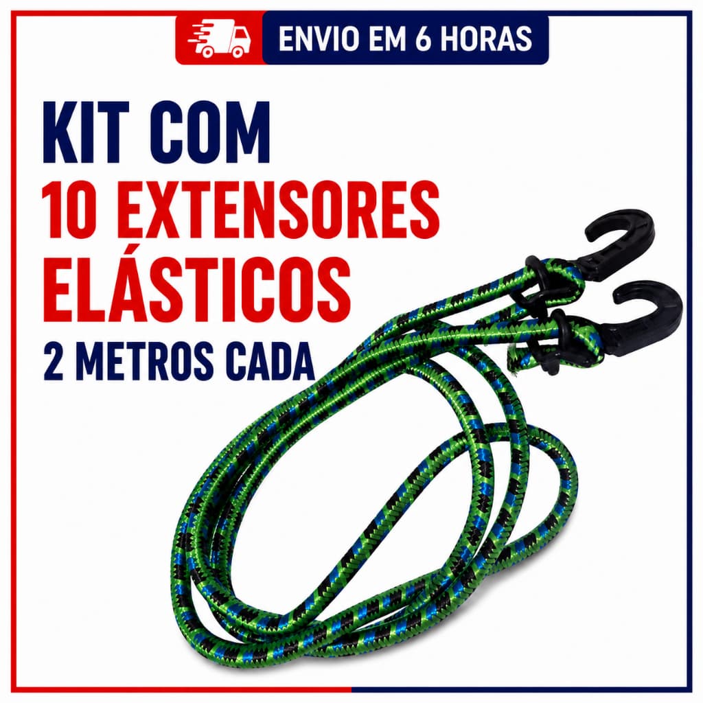 Corda Elástica com Gancho Plástico para Bagagem – Alta Resistência, Várias Cores kit com 10 - 2 metros