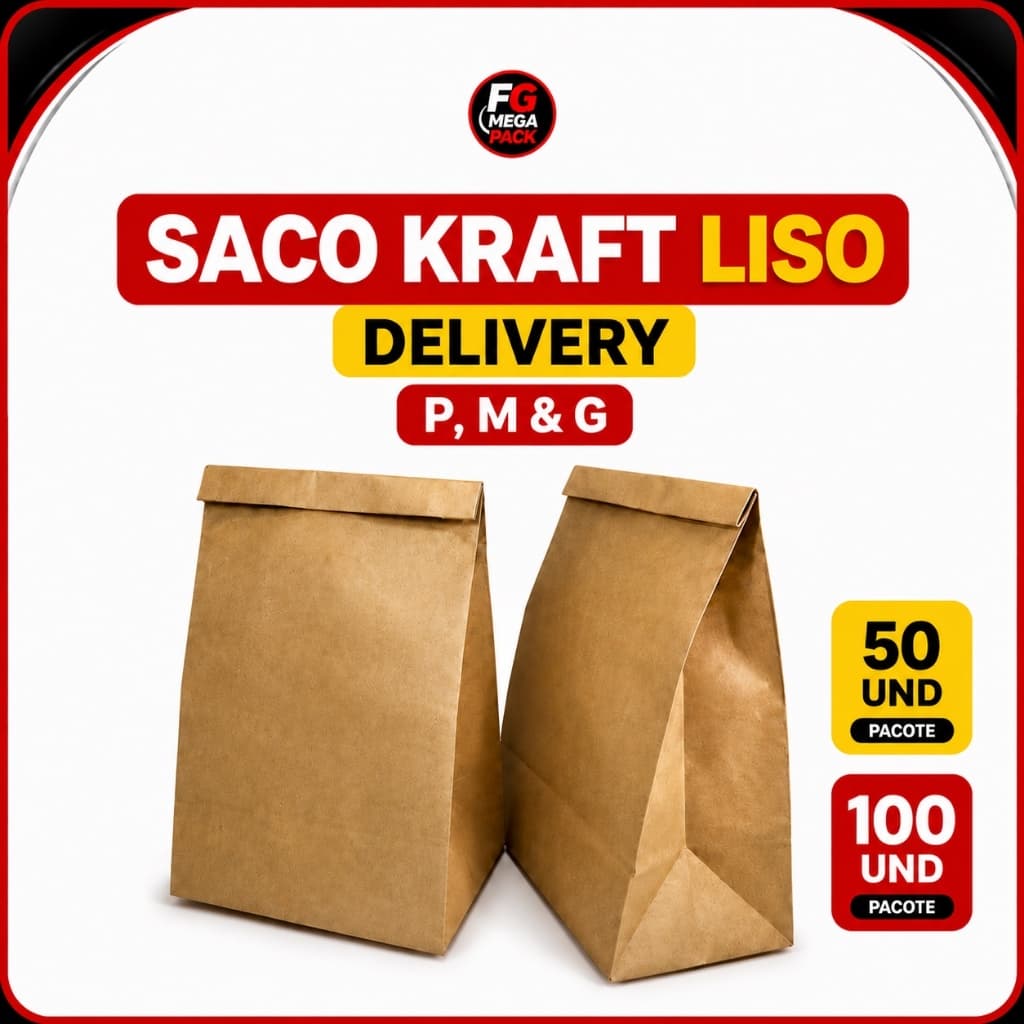 Saco Kraft Liso Delivery 50 e 100 Unidades Embalagem para Lanches Refeições Restaurante