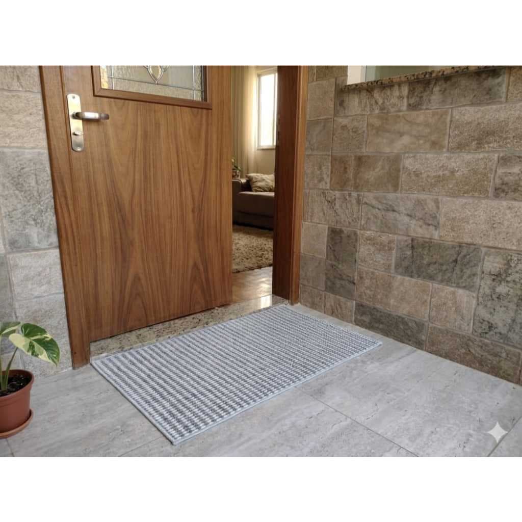 Tapete Porta Entrada Dalllas Uso Interno E Externo Cinza /listrado75/45cm