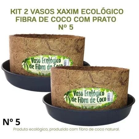 Kit com 2 Vasos Xaxim Ecológico Fibra De Coco, N5 (30cmx15cm) com Prato - Agrofor