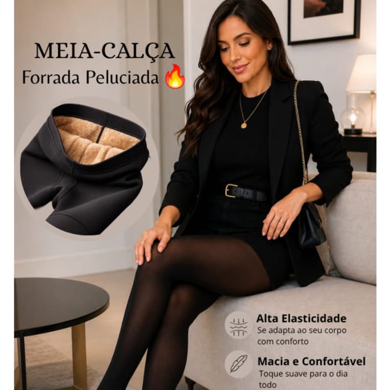 Kit 2 Meia-Calça Térmica Grossa Forrada Peluciada Importada Feminina Para Inverno
