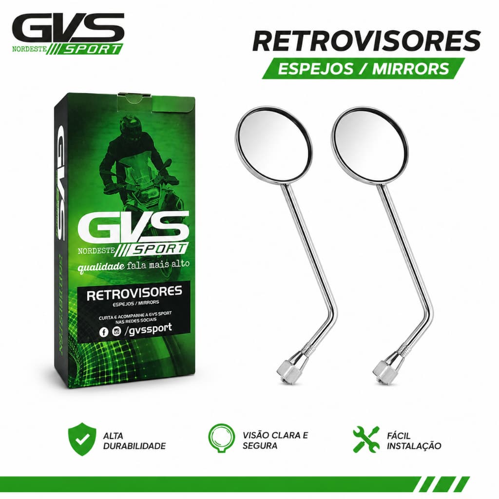 Retrovisor GVS Mini Bolinha Haste Cromada H. Par