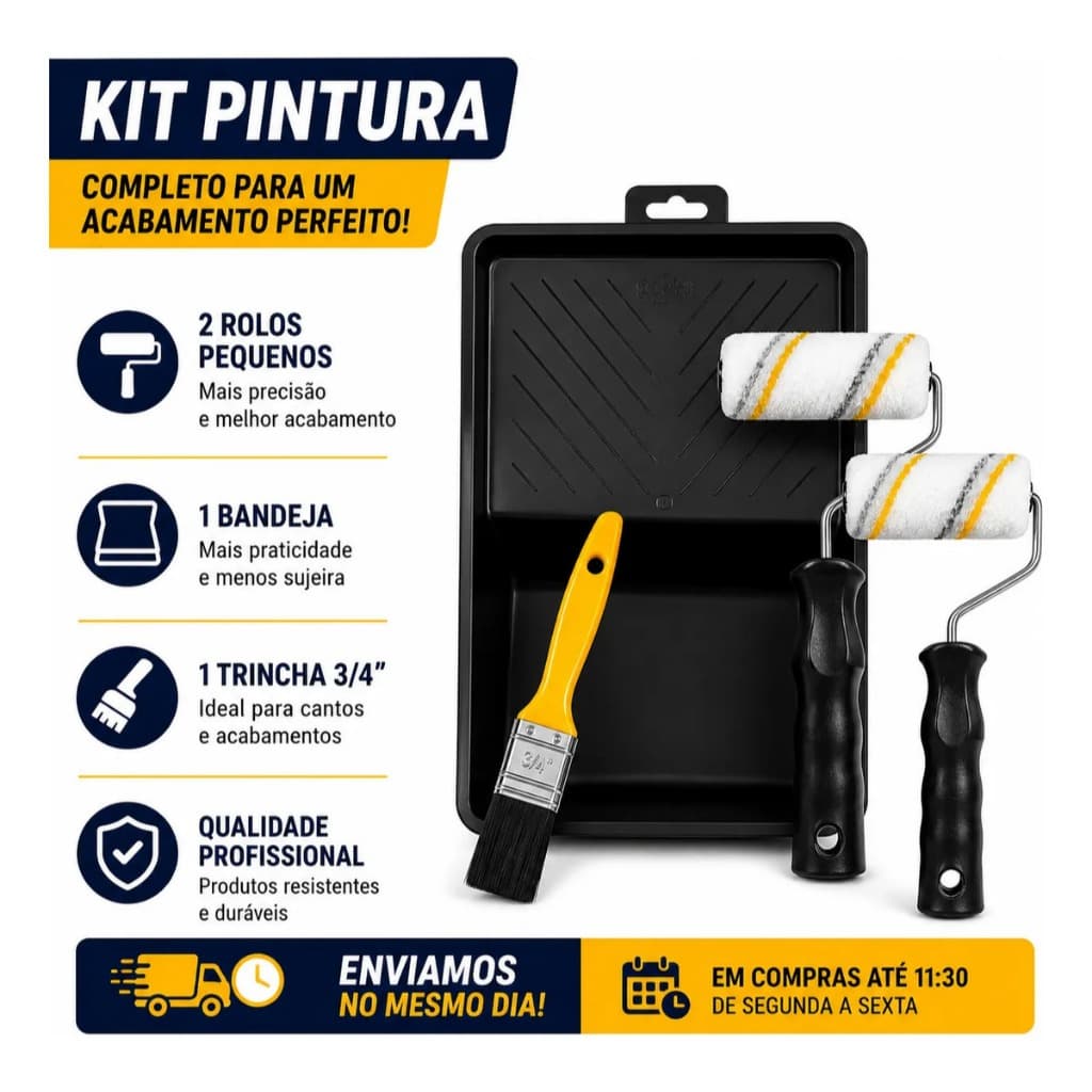 Kit C/2 Rolos Pintura Lã Multiuso + Pincel Pintura E Bandeja