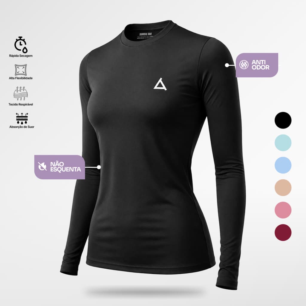 Camiseta Térmica Dry Fit Proteção UV 50+ Feminina Segunda Pele Camisa Manga Longa Unissex Frio Calor