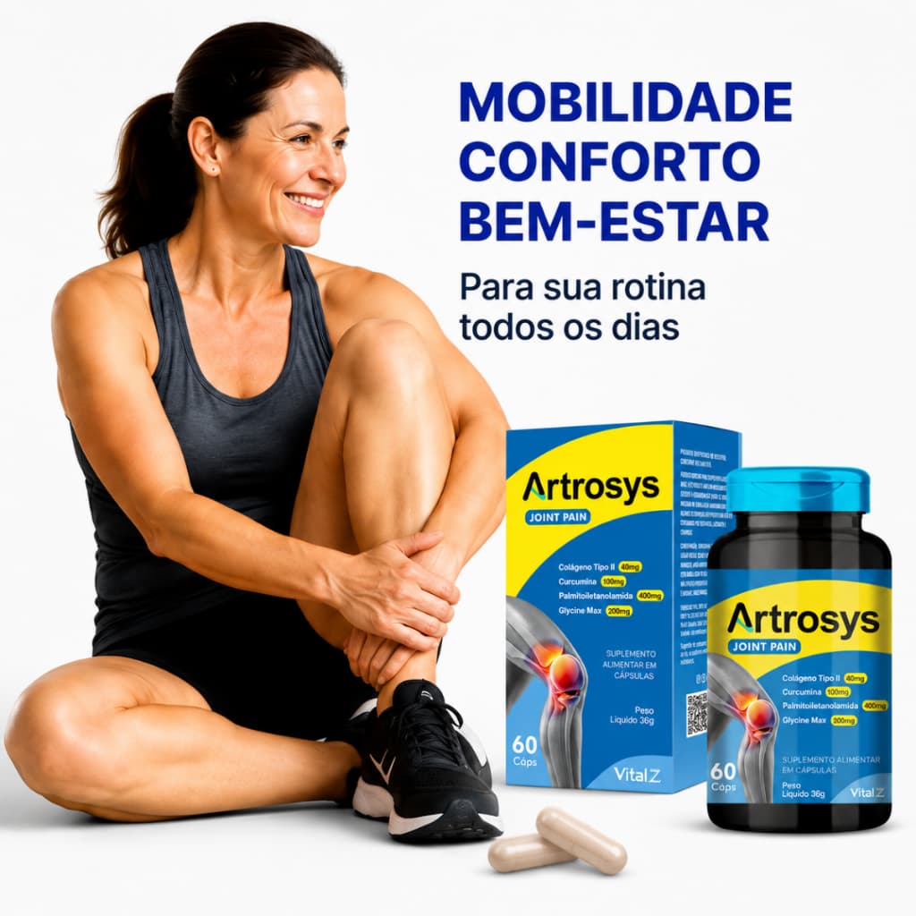 Artrosys Joint Pain VitalZ 60 Cáps, Colágeno Tipo II, Curcumina e PEA , Suplemento Articular.