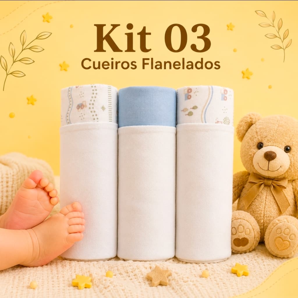 Kit 03 Cueiros de Bebê Flanelado100% Algodão 80 x 80cm Macio Saída Maternidade