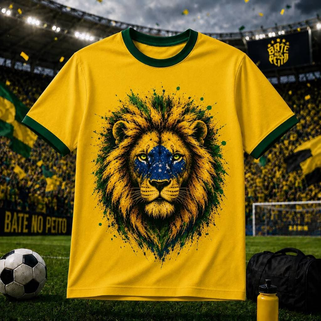 Camisa camiseta linda leão brasileiro amarela super confortavel 100% algodão envio imediato