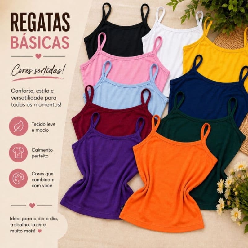 Kit Com 5 Peça Regata De Alçar Final Tecido Suede Liso