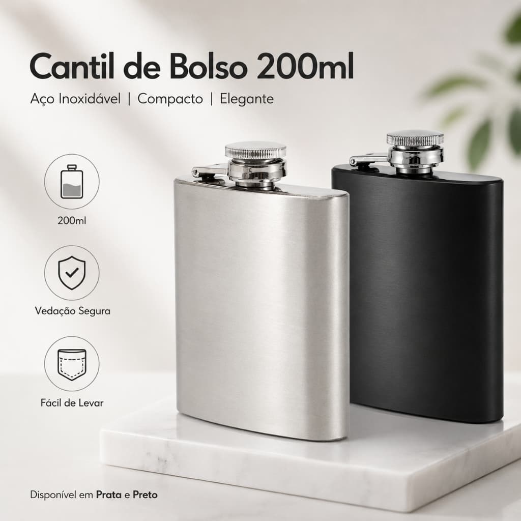 Cantil de bolso em aço inoxidável，9 OZ (200ml)-Porta-uísque vodca, rum