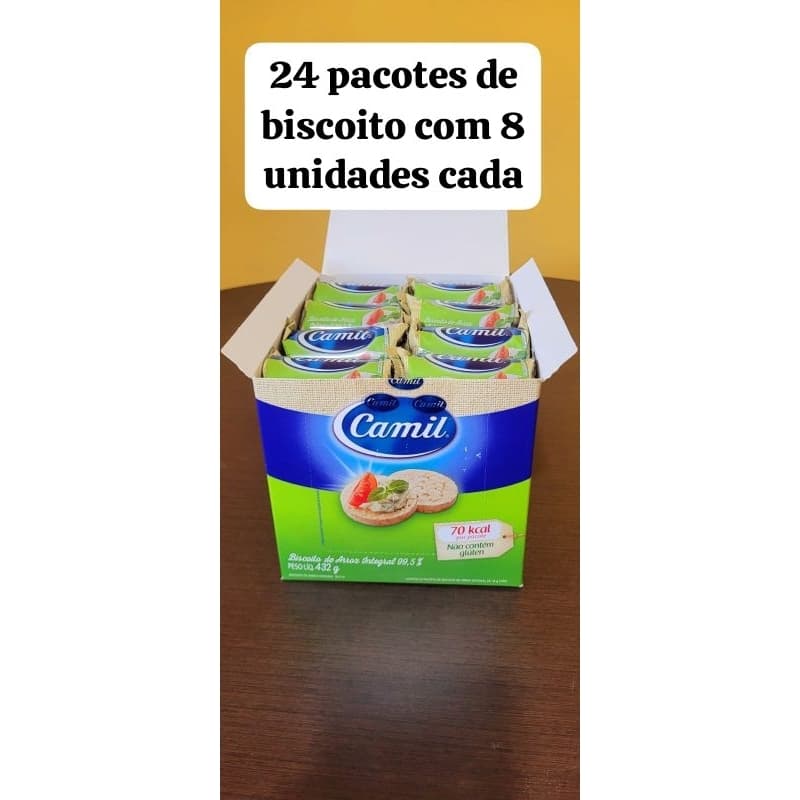 Biscoito de Arroz Integral Camil sem açúcar CAIXA 24x18g Uni. (8 biscoito em cada pacotinho) sem glúten.