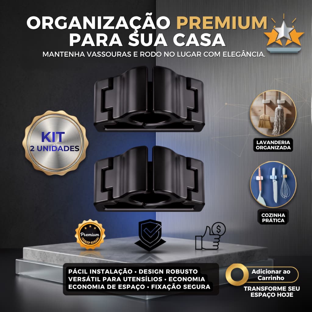 Kit 2 Suporte Porta Vassoura E Rodo De Parede Organizador Multiuso