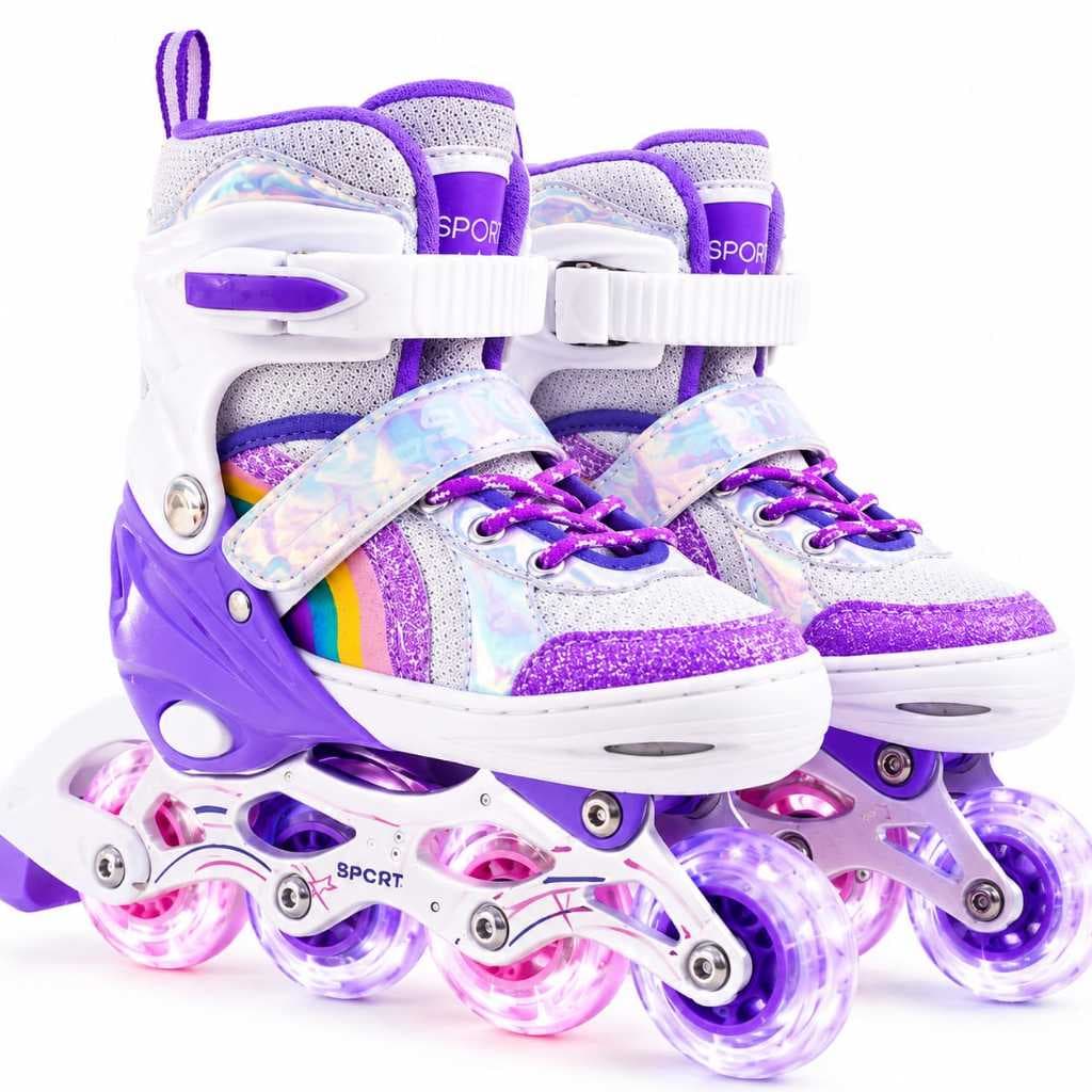Patins Roller Arco Iris Roxo LINDO COM LED