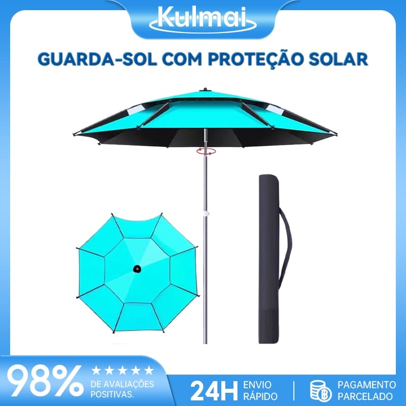 Guarda-sol central para praia/jardim, 2 metros, dobrável, acompanha bolsa para transporte, azul celeste
