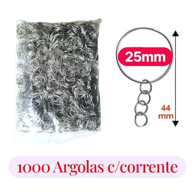 1000 uni Argola de chaveiro 25mm com corrente