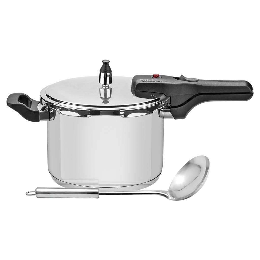 Panela de Pressão Tramontina Brava 4,5 Litros em Aço Inox Fundo Triplo e Indução com Concha Inox