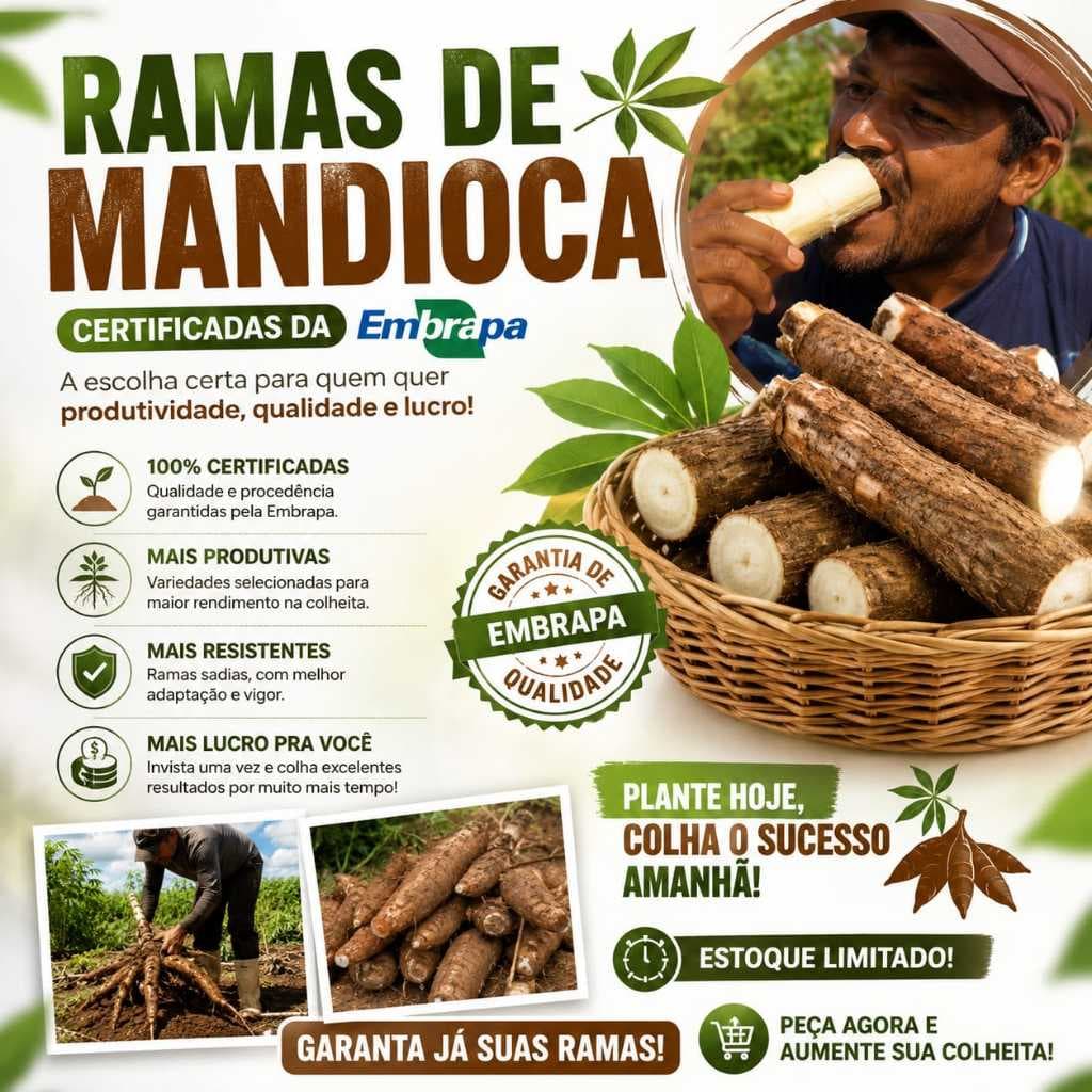 20 Ramas De Mandioca aipim, macaxeira BRS 399 -  raridade  - EMBRAPA