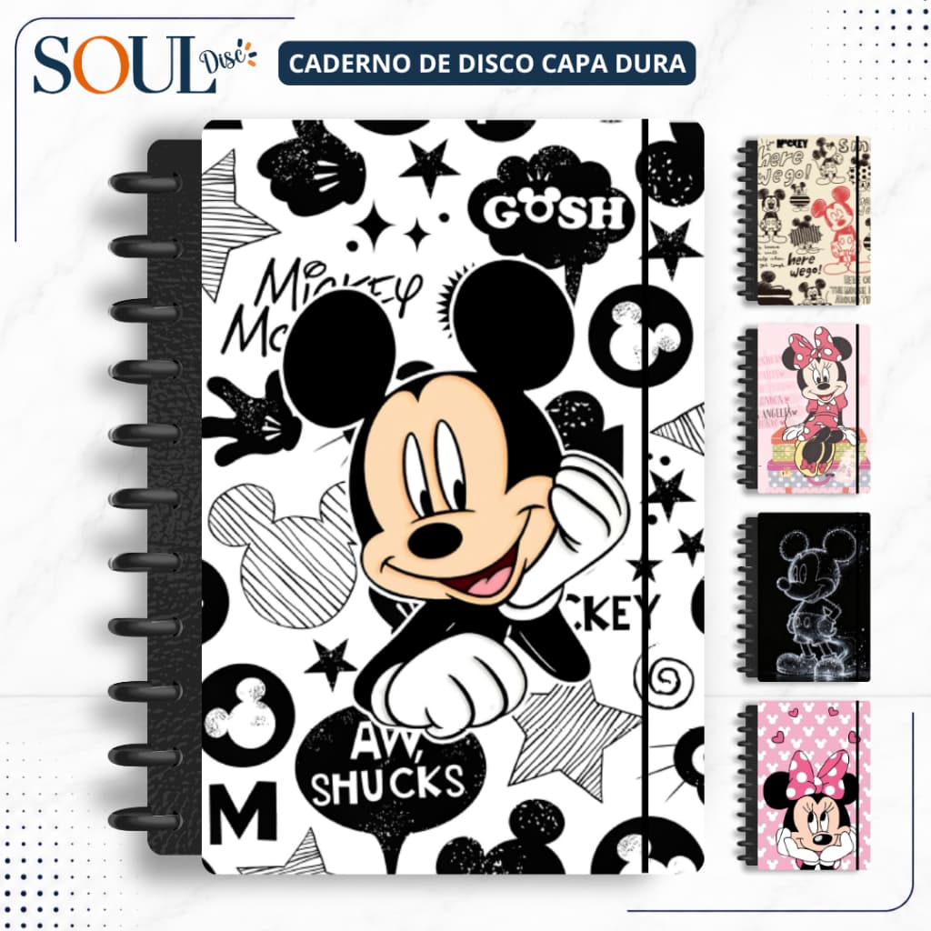 CADERNO INTELIGENTE DE DISCO MICKEY, MINI, P, M, G e G de 10 MATÉRIAS - COLOQUE SEU NOME