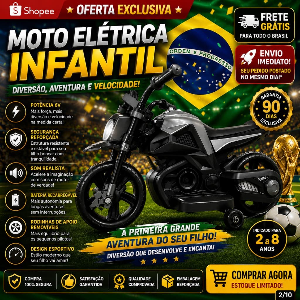 Moto Eletrica Infantil Design Moderno Potente Cor Preta Diversao Infantil