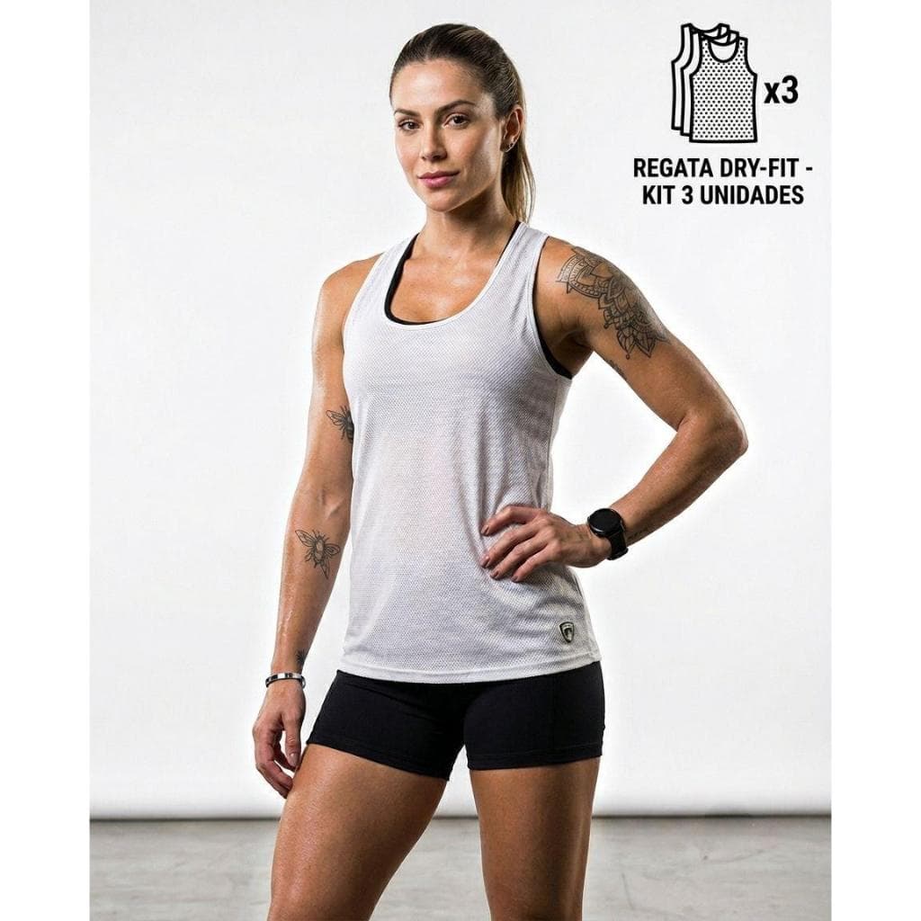 KIT 3 CAMISETAS REGATAS FEMININA DRY FIT ACADEMIA MALHAR TREINO CORRIDA ESPORTE RESPIRÁVEL LEVE