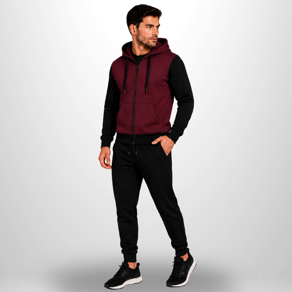 Kit De Moletom RAGLAM + Calça Preta De Ziper Com Capuz