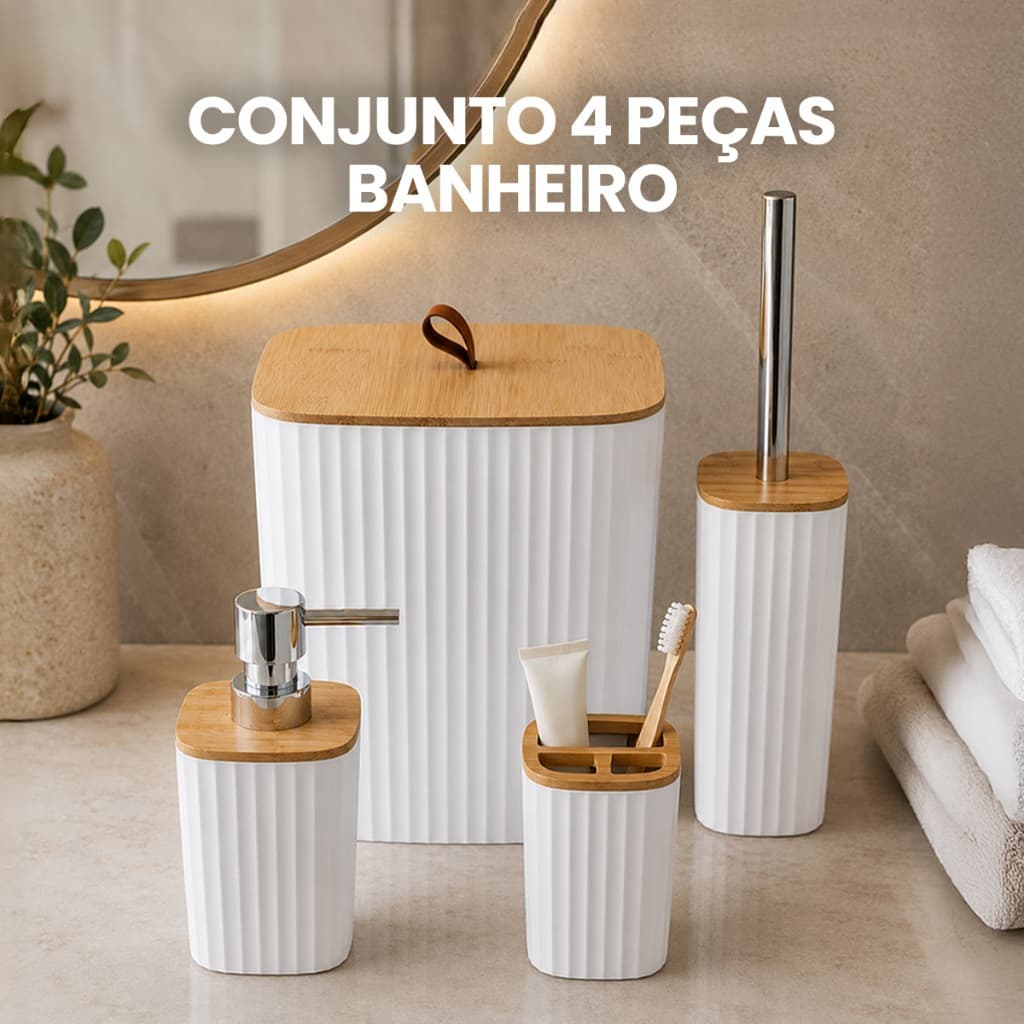 Conjunto Para Banheiro e Lavabo 4 Peças Acessórios Lixeira saboneteira