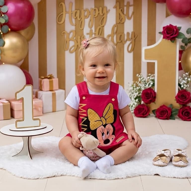 Conjunto Bebê Menina Vestido Minnie Macacão Bebê
