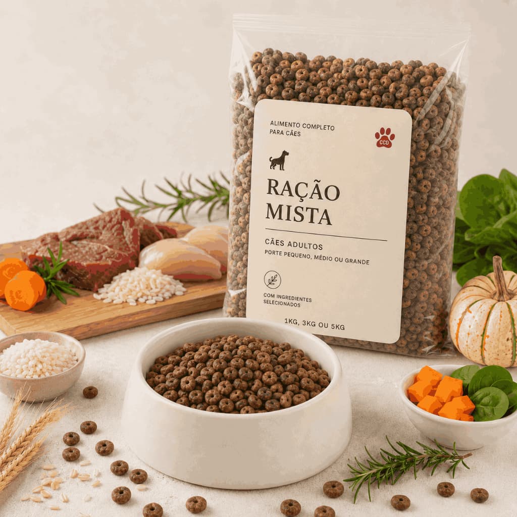 Ração para Cães Mista 1 kg, 3 kg ou 5 kg Adultos Porte Pequeno, Médio ou Grande