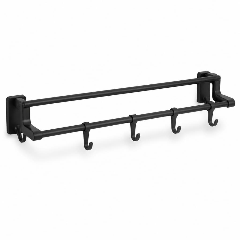 Porta Toalha Duplo Adesivo Plástico 53cm Sem Furo Banheiro Cozinha Com Ganchos