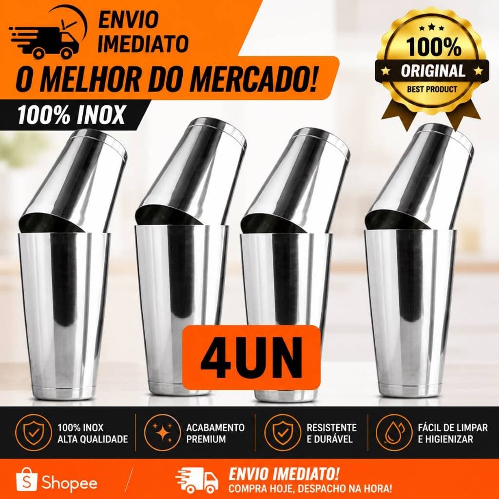 KIT 04 Coqueteleira 100% Inox Para Drinks Coquetéis Caipirinha Kit Caipirinha