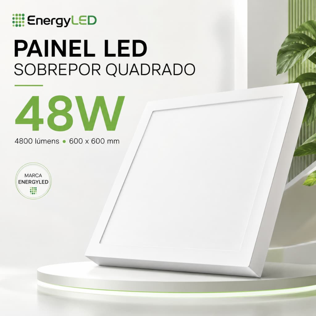 Painel Plafon LED Sobrepor 60x60 48W EnergyLED Frio Bivolt Kits De Teto Quadrado