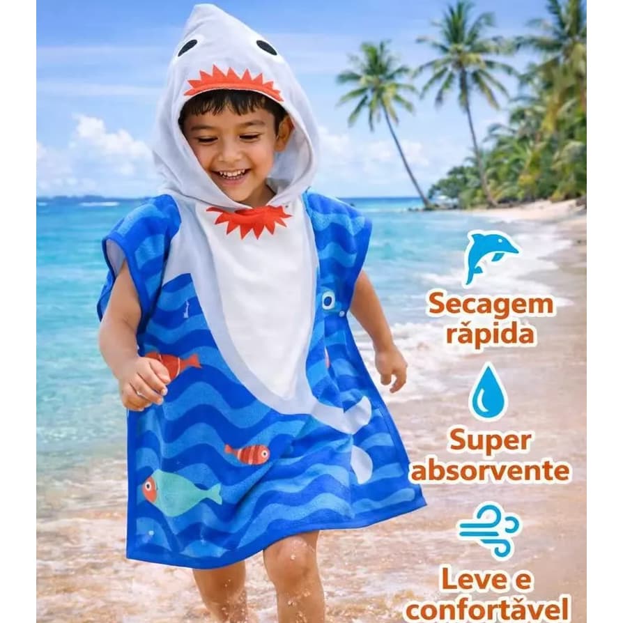 Toalha Infantil com Capuz Secagem Rápida Super Absorvente Praia Piscina Crianças