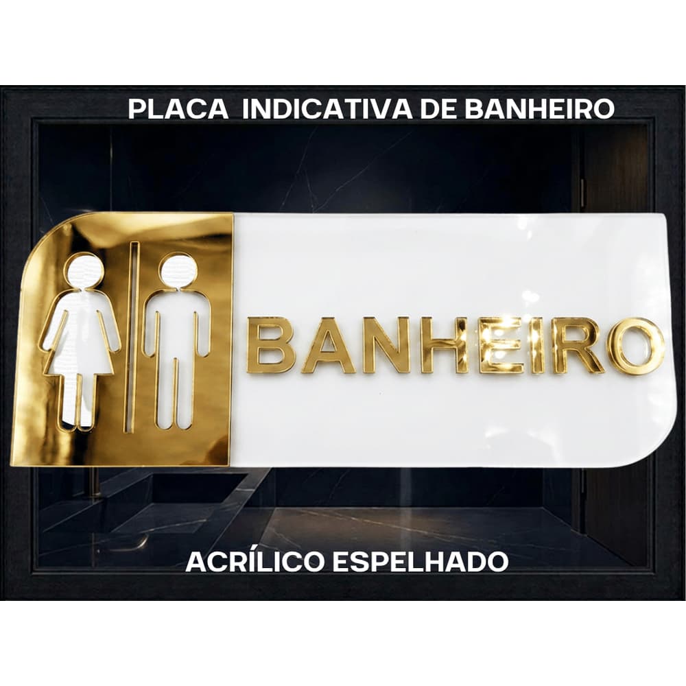 Placa Sinalizadora Indicativa para Banheiro em Acrílico Espelhado
