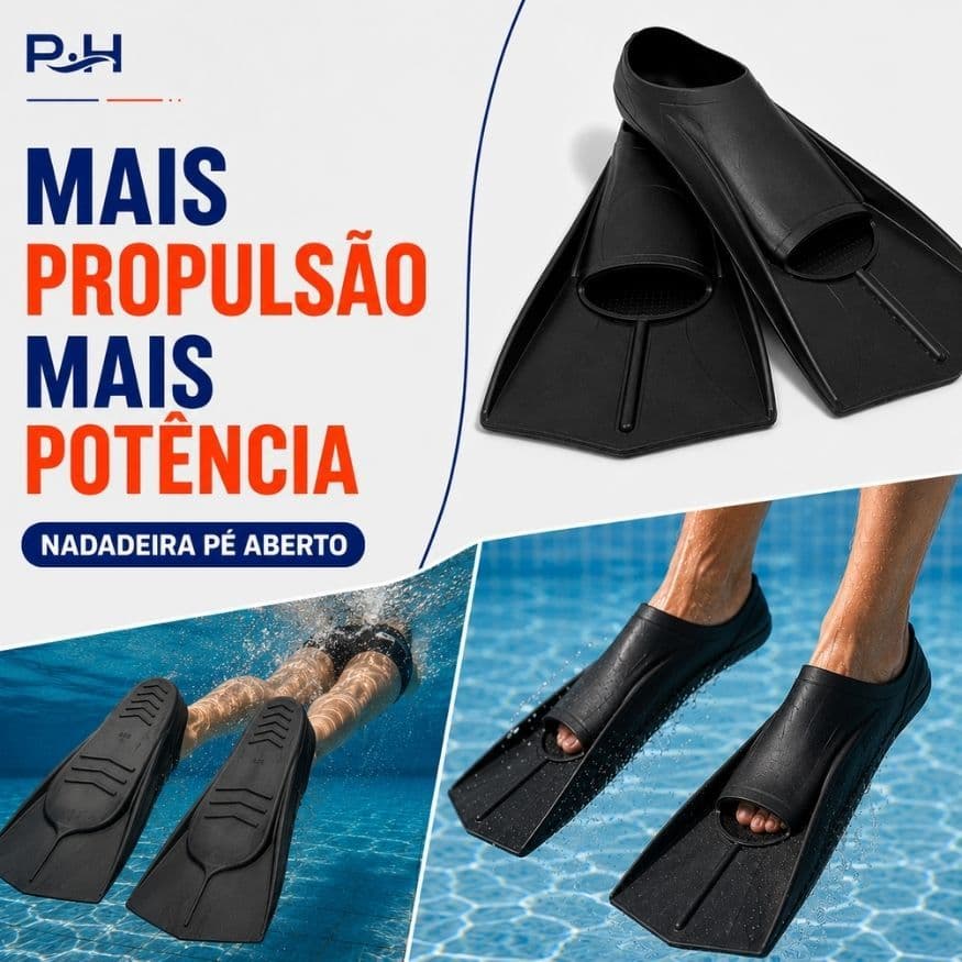 Nadadeira Pé Aberto Treino Natação Profissional Piscina Antiderrapante Mergulho Pé de Pato Barbatana