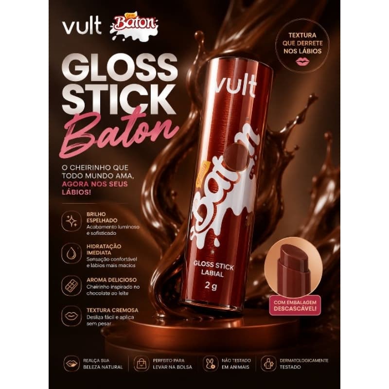 Gloss Stick Vult 2g com Hidratação Imediata para Lábios